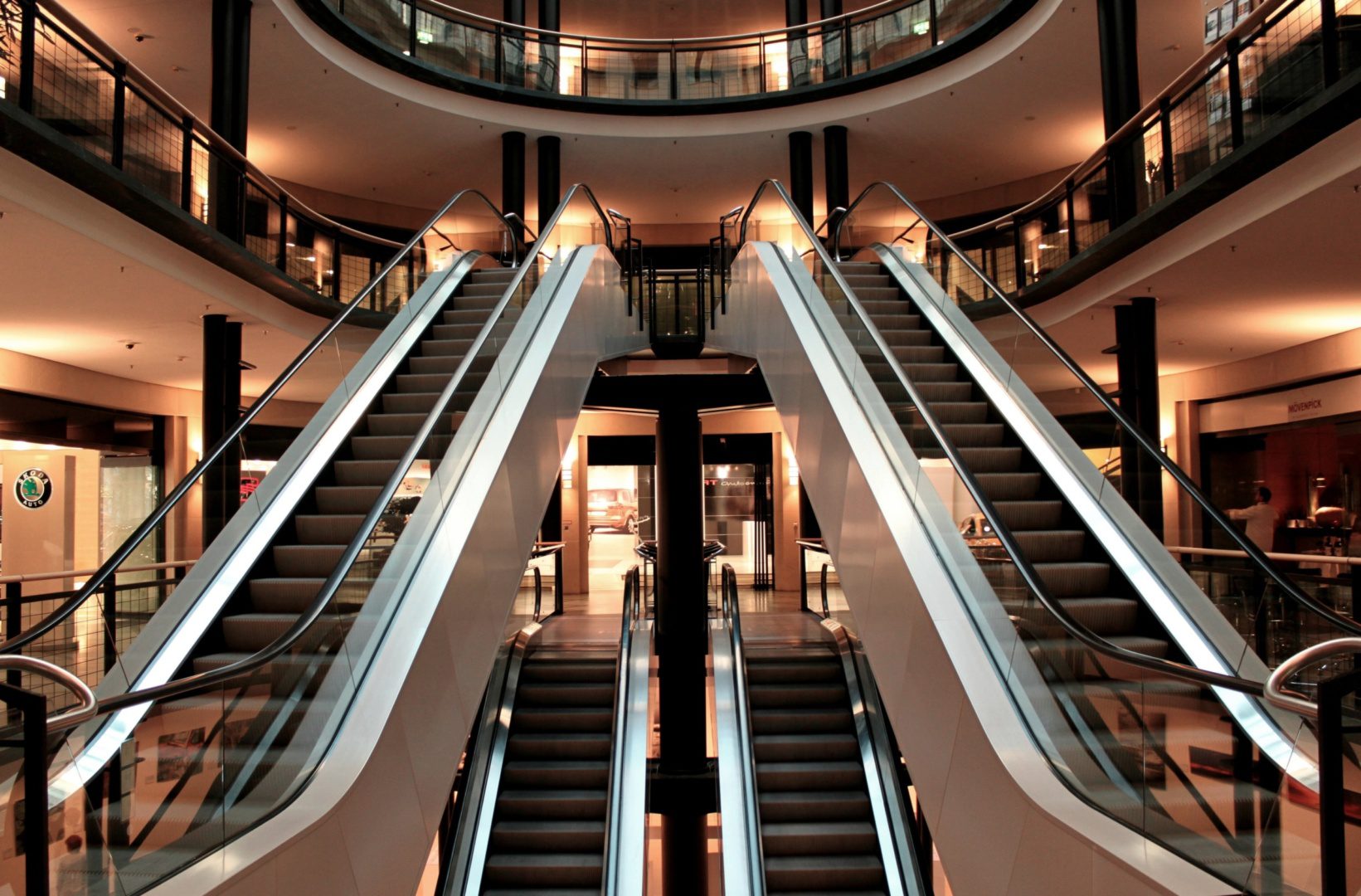 Commercial lending services image of escalators in shopping mall