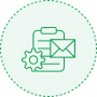 Email settings, clipboard with cogwheel and envelope.