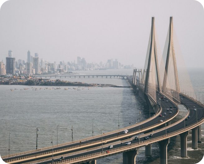 Cable-stayed bridge over water in Mumbai.